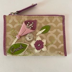 Coach Signature Canvas Calla Lily Appliqué Key Pouch Case/ Rare